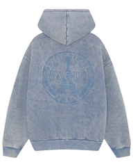 Magiri Embroidered Acid Wash Hoodie in Washed Blue