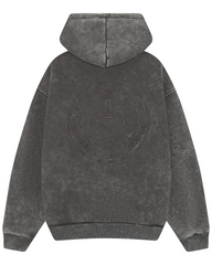 Magiri Embroidered Acid Wash Hoodie in Washed Grey