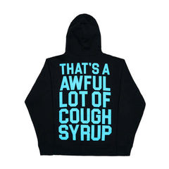 Awful Lot of Cough Syrup Spell Out Zip Up Hoodie Black Gamma Blue