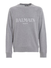 Balmain Silver Text Logo Sweatshirt in Grey