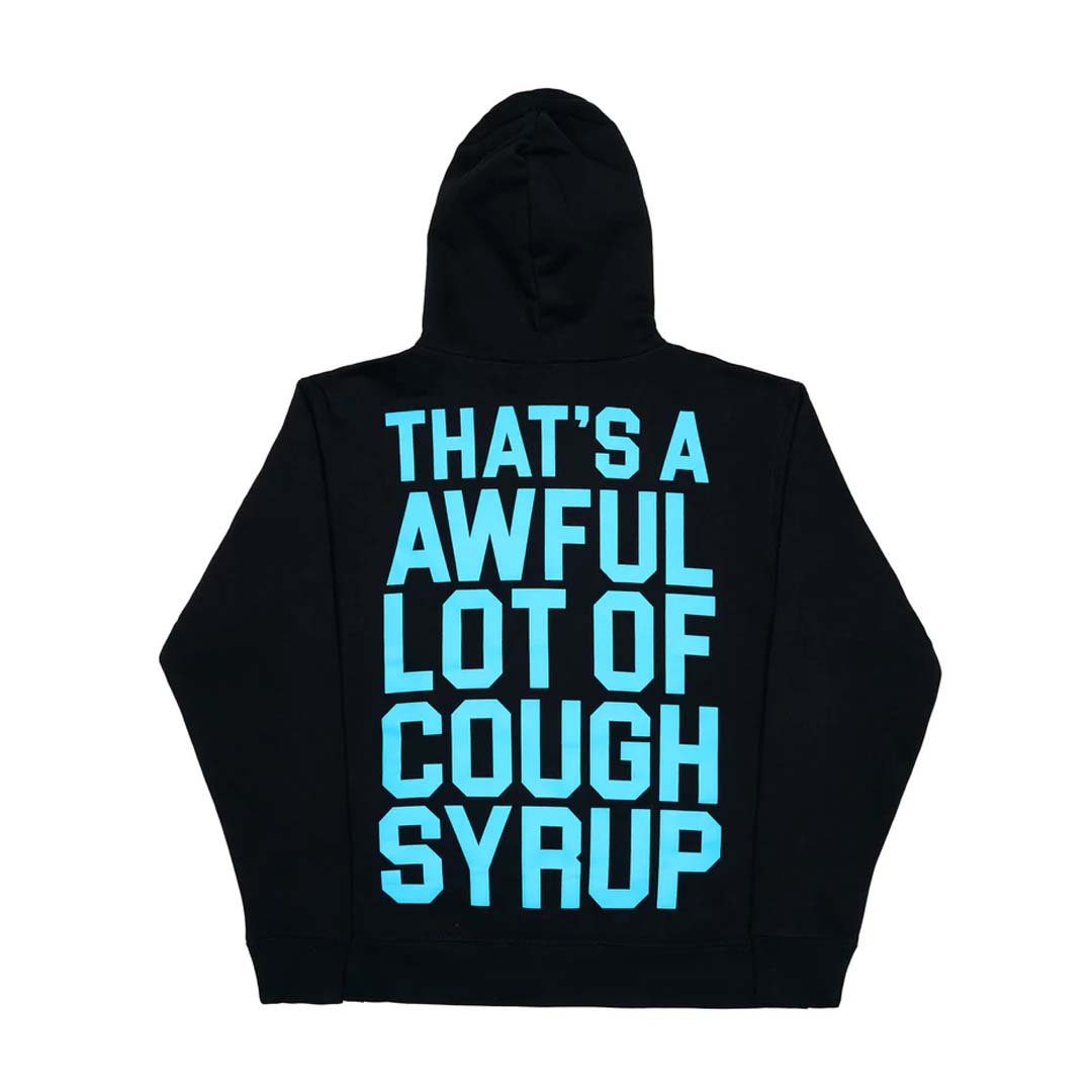 Awful Lot of Cough Syrup Spell Out Zip Up Hoodie Black Gamma Blue