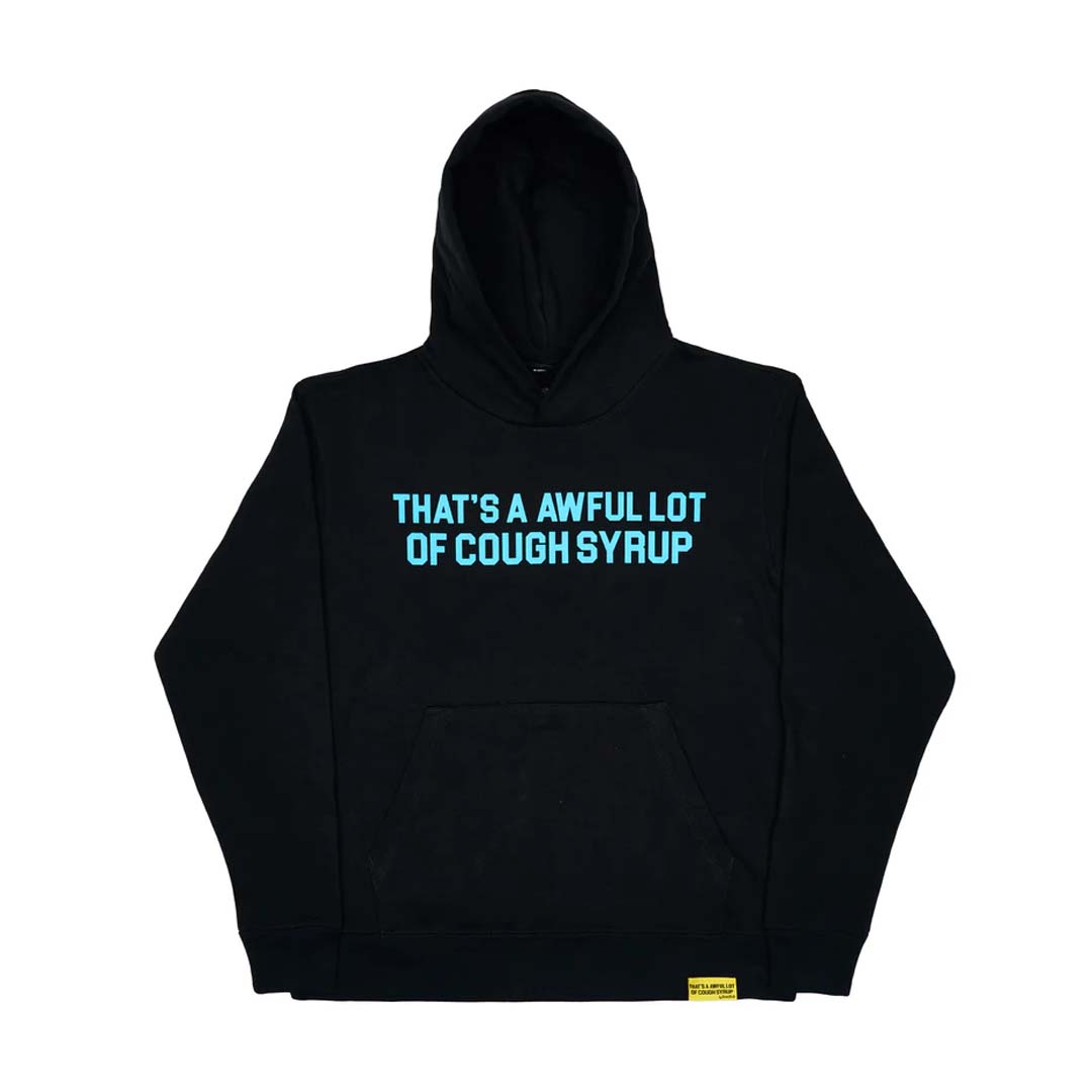 Awful Lot of Cough Syrup Spell Out Zip Up Hoodie Black Gamma Blue