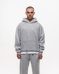 Magiri Embroidered Acid Wash Hoodie in Washed Oatmeal